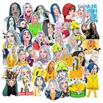 Laptop Stickers of Singer Billie Eilish, 53pcs Waterproof Vinyl Decals for Hydro Flask Guitar Notebook Luggage Travel Case Motorcycle Bumper Bike Pop Music Super Star Graffiti Sticker Patches for Fans