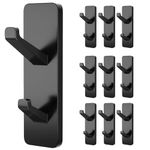 10-Pack Adhesive Hooks for Hanging Towels: Heavy Duty Stick-On Hooks - Black Sticky Hooks - Door Hooks for Hanging - Bathroom Shower Hooks for Hanging Coat, Robe, Hat, Towel, Loofah