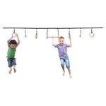 VIXERA Ninja Warrior Obstacle Course for Kids, Slackline Double Exciting Obstacles Cargo Net, Wooden Gymnastic Ring Monkey Bars Ninja Course for Kids, Physical Exercise Tools, Indoor Outdoor Garden