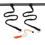 GVSAVY 2pcs Black Kayak Paddle Ropes, 2pcs Hooks, 1pc Orange Whistle, Canoe Elastic Paddle Strap with Carabiner, Canoe Raft Paddle Tool, Kayak Accessories for Kayak, Canoe Boat