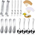 14 Pieces Charcuterie Board Accessories Cheese Spreader Knives Set Stainless Steel Charcuterie Utensils Spreader Knives Mini Serving Tongs Spoons and Forks for Cheese and Pastry Making(Silver)