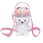 sigaer 1000ml Kawaii Bear Shaped Water Bottle with Straw and Strap, Cute Portable Water Bottles for Teens Girls School Sports Creative Milk Tea Juice Drinking Bottle (pink)