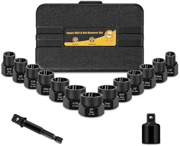 Pgroup 13+2 Pcs Impact Bolt & Nut Remover Set, Cr-Mo, 3/8" drive Bolt Extractor Tool Set with Hex Adapter and Impact Reducer 3/8" to 1/2", Extraction Socket Set for Lug Nuts & Screws with Case
