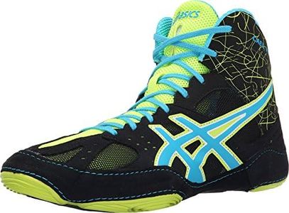 ASICS Men's Cael V6.0 Wrestling Shoe, Black/Atomic Blue/Flash Yellow, 12 M US