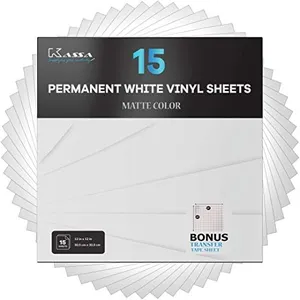 Kassa 15-Piece Permanent Vinyl Sheets - White | 12" x 12" with a Transfer Sheet Included | Compatible with Cricut, Silhouette & Other Cutting Machines | for DIY Art Projects, Styling & Decorating