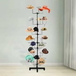 7-Tier Rotating Hat Display Rack Stand – Freestanding Metal Hat Organizer with 35 Cap Holders, Adjustable Height & Rolling Base, Space-Saving Standing Hat Rack for Baseball Caps, Cowboy Hats, Stores