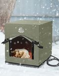 DEERFAMY Large Heated Cat House for Outdoor Cats in Winter, Elevated and Weatherproof, Insulated Cat House, Safe Pet House for Cat or Dog with Heated Pad&Carrying Bag,16‘’×19‘’×18‘’, Green