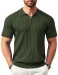 COOFANDY Men's Zipper Polo Shirts Short Sleeve Ribbed Knit Polo T Shirts Fashion Casual Golf Shirts Army Green