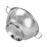 POPGRADE Stainless Steel Colander, 3QT Metal Strainer with Handle for Kitchen, Rice Strainer Washer for Rice Washing, Pasta and Food Strainers, Fruit Vegetables Strainer Basket