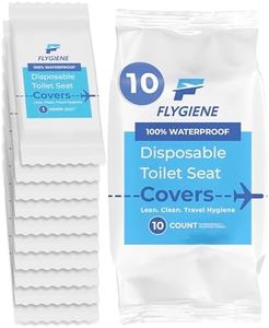 FLYGIENE Disposable Toilet Seat Cover - Individually Wrapped Toilet Liners - Travel Essentials for Adults & Kids - XL Waterproof Toilet Seat Covers for Travel, Airplane, Public Restroom (1 Pack of 10)