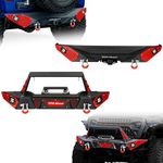 YITAMOTOR Front and Rear Bumper Compatible for Jeep Wrangler JL JLU Unlimited (2/4 Doors) 2018-2025, w/LED Lights, 2 x D-Rings, Paintable Trim, Winch Plate, 2" Hitch Receiver Textured Black