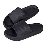 MoneRffi Cloud Sliders Women Men, Pillow Slippers Non Slip Quick Drying Shower Slides, Super Soft Comfy Bathroom Sandals House Ladies Slippers with Cushioned Thick Sole(Black,7-7.5)