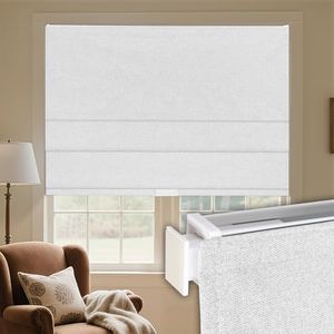 Grandekor No Drill Cordless Roman Shades for Windows,34" Wx64 H,Blackout Fabric Blinds for Indoor Windows,UV Privacy Protection Thermal Insulated,Easy Install,Blocking Roman Blinds for Home,White