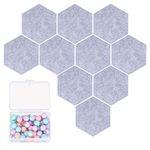 10 Pcs Hexagon Felt Memo Boards, Felt Notice Pin Boards, Self Adhesive Bulletin Cork Board Tiles, Photo Display Boards Decoration for Photos Memos Display Wall Decor Pin Boards, with 40 Push Pins