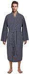 Turkish Linen Waffle Knit Lightweight Kimono Spa & Bath Robes for Men - Quick Dry - Soft, Dark Gray, Large