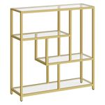 VASAGLE Bookcase, 4-Tier Bookshelf, Freestanding Shelf, 30 x 100 x 103 cm, Storage Shelf, for Living Room, Office, Bedroom, Kitchen, Transparent and Pale Gold LGT509A01