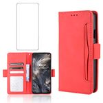 Phone Case for Oneplus Nord /5G With Tempered Glass Screen Protector Card Holder Slot Stand Kickstand Shockproof Protective Wallet Purse Leather oneplusnord 1 plus 1plus one+ one + 1+ one+ Red