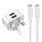 iPhone Charger Plug and Cable, 2.4A iPad Charging Plug UK with 2Pack 1m Lightning Cable Fast Charging Lead for Apple iPhone 14/13/12/11/XR/Xs Max/8/7/6/6s Plus/SE/5c/iPad