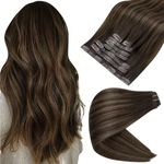 Full Shine Seamless Clip in Hair Extensions Human Hair 22 Inch Color 2 Brown Fading to 8 Highlight with 2 Remy Hair Extensions Clip in 100 Gram 8 Pieces Real Clip in Human Hair