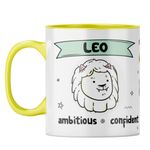 YuBingo Leo Leadership Mug - Dynamic & Strong, Zodiac Sign Mug, Yellow Inner & Handle (Yellow Inner & Handle, Tea Cup, 310ML)