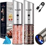 Gravity Electric Salt and Pepper Grinder Set of 2,USB Rechargeable Kitchen Electric Pepper Mill with Adjustable Grinder and LED Light,Tall Glass Salt and Pepper Grinders Refillable