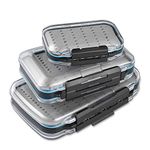 Gonex Fly Boxes for Fly Fishing Two-Sided Waterproof Lightweight Fly Fishing Box Easy Grip Transparent Lid Fly Fishing Lures Boxes Sizes A+B+C, Grey