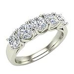Glitz Design Weding Band Diamond Rings 5 Stone Anniversary Trellis Style 1.10 ct t.w 14K White Gold. (H,SI1) (Ring Size 8.5)