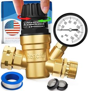 Renator RV Water Pressure Regulator for RV Camper. Brass Lead-free Adjustable Water Pressure Regulator with Gauge for Camper Travel Trailer, Reducer Valve W Filter. M33-0660R.