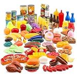 JaxoJoy Pretend Play Food Set, Toy Food Assortment Playset for Kids & Toddlers, Pretend Play Food Sets for Kids Kitchen, Kitchen Toys, Fake Food, Play Kitchen Accessories (122pcs)