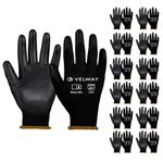 Velway 12 Pairs Safety Work Gloves - Firm Grip Gardening Gloves Non-Slip PU Coated Builders Gloves Lightweight Breathable Protective EN388 Mechanic Working Gloves for Men Women Black (Size 9/L)