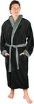 NY Threads Luxurious Men's Shawl Collar Fleece Bathrobe Long Spa Robe, Black and Steel Grey, Large-X-Large