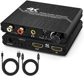 Tendak HDMI Audio Extractor, 4K HDMI to HDMI with Optical SPDIF + 3.5mm Stereo + RCA L/R Audio Adapter Converter with Volume Control Support 4K@60Hz HDCP 2.2 HDR 3D YUV 4:4:4