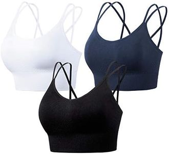 FEOYA Sports Bra Women's Push Up Strong Hold Large Bra Breasts Sports Bra with Padding Without Underwire Bustier Bralette Padded Yoga Bra Top Back Fitness Jogging, Blue + Black + White, XXL