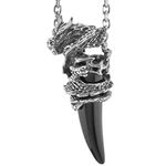 Peora Men's Stainless Steel Pendant Necklace Simulated Crystal Dragon Wolf Tooth