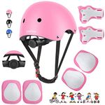 DaCool Kids Protective Gear Set Helmet Knee Pads Elbow Pads and Wrist Guards 7 in 1 Set with Adjustable Strap for 3~8yrs Toddler Children Rollerblading Skating Skateboard Cycling Outdoor Sports, Pink