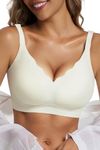 Vtelor Bras for Women Non Wired Seamless Wireless Push Up Bra Comfort Support Sleep Bralettes for Womens Ladies Soft Tshirt Padded Bra Regular and Plus Size White