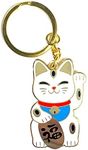 Jungle Empire Lucky Charm Keyring - Luck to Go | Good Luck Test | Lucky Cat Waving Cat | Car Key Ring | Maneki Neko | Housewarming Gift, White, gold, green, 5x3x0,2cm