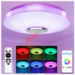 LED Ceiling Light with Bluetooth Speaker 36W Music RGB Brightness Dimmable Color Changing Cool/Warm White Ceiling Lamp with Remote Control and App, Family Party Ceiling Lights for Bedroom Kids Room