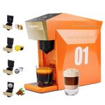 RECAFIMIL Multifunctional 4 in 1 Espresso Machine, 19Bar Pressure Single Serve Coffee Maker for Nespresso Original Capsule K-cup Capsule LOR Dolce Gusto Ground Coffee, Orange