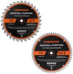 COMOWARE Circular Miter Saw Blade- 10“x 32T+10“x 60T, ATB Premium Tip, Anti-Vibration, 5/8 inch Arbor Light Contractor and DIY General Purpose Finishing for Wood, Laminate, Plywood & Hardwoods