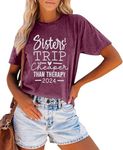 Sisters Trip Cheaper Than Therapy 2024 T Shirt Women Funny Travel Tee Shirt Casual Vacation Short Sleeve Tee Tops, Purple, Medium