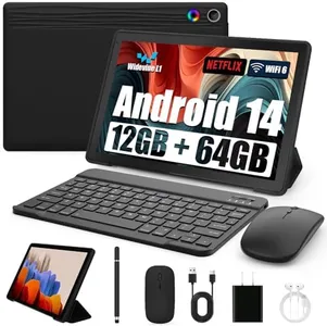 Android Tablet, 10.1 Inch Android 14 Tablet with 1280x800 IPS HD Touch Screen, Dual Camera, 64GB Storage 1TB Expansion, 8 in 1 Tablets Kit with Keyboard, Protective Case, Mouse, Stylus, BT 5.0, WiFi 6