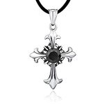 DonDon Men´s Necklace Rubber 50 cm 19,7" with Holy Cross Pendant Silver Stainless Steel in a Black Velvet Gift Bag