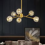 Weesalife Sputnik Chandeliers Mid Century Crystal Pendant Light Chandelier 6 Lights Contemporary Brass Branches Chandeliers Ceiling Light Fixtures for Dining Room Bedroom Living Room…