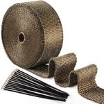 ilauke 15M*5CM Exhaust Wrap Roll Titanium for Motorcycle Heat Shield Tape + 15Pcs Stainless Ties