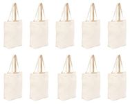 KERAYZE 10 PCS Canvas Bags Heavy Natural Canvas Tote Bags with Long Handles Grocery Bag (15.7" x 13.7" x 4", 12 oz)