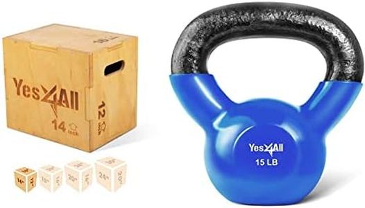 Yes4All Combo Wooden Plyo Box (16"x14"x12") and 15Lb Kettlebell for Strength and Crossfit Workout