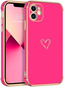 DOMAVER for iPhone 11 Case Luxury Cute Gold Heart for Women Girls, Full Camera Protector Shockproof Protective Corner Cover for iPhone 11 -Hot Pink