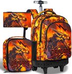 Rolling Backpack for Boys, 3PCS Roller School Backpack with Wheels, 19 Inche Dragon Wheeled Bookbag with Lunch Box(Fire)