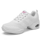 SECHRITE Womens Mens Jazz Dance Sneakers Lace Up Split Sole Zumba Shoes, White, 5 Women/4.5 Men